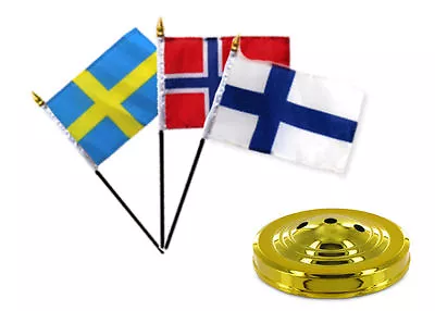 Finland & Norway & Sweden Flags 4 X6  Desk Set Table Gold Base • $8.88