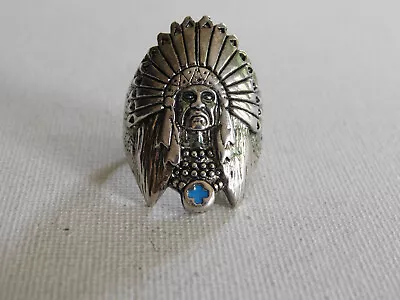 Vintage G&S Native American Indian Chief Turquoise Ring Sz 10 • $70