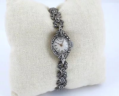 Vintage - Dunklings Marcasite Ladies Mechanical Hand Wind Watch - 16cms • $60