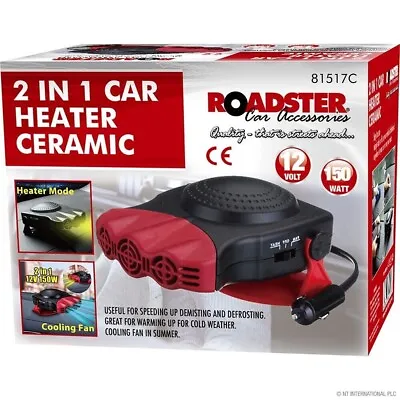 2 In 1 Car Heater Ceramic 12 Volt Cooling Fan 150 Watt Van Summer Winter 81517c • £11.99