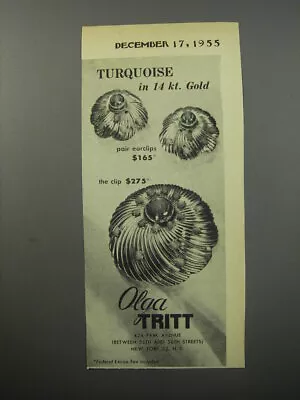 1955 Olga Tritt Jewelry Ad - Turquoise In 14 Kt. Gold • $19.99