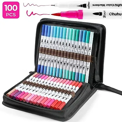[100 Colors] KIDS Art Markers Set Dual Tips Coloring Brush FinelinerWater Based • $107.79