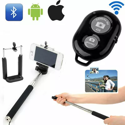 Telescopic Selfie Stick/Bluetooth Remote/Monopod Phone Holder For IPhone Samsung • £3.49