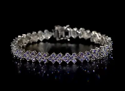 Genuine Swarovski Crystal Bracelet In Silver Tone Tanzanite Colour Crystal Brace • £34.99