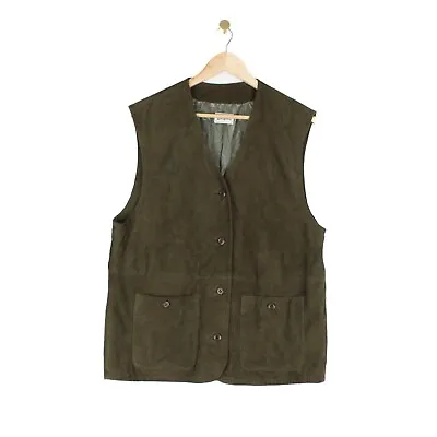 Vintage Betty Barclay Vest Green Button Up Suede Lined Cowgirl Womens Size 12 • £39.99