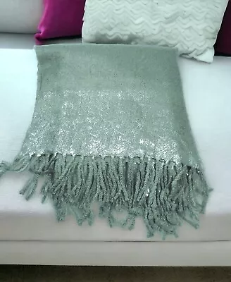 THRO Studio Printed Mohair Acrylic Fringe Blanket Silver Ryan Foil Gray 50x60  • $18.74