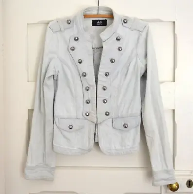 Dotti Denim Womens Military Style Pale Blue Stretchy Denim Jacket Size 8 • $30