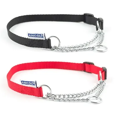 Ancol Dog Half Check Choke Collar Quality Nylon Chain Training 5 Sizes 2 Colours • £6.39