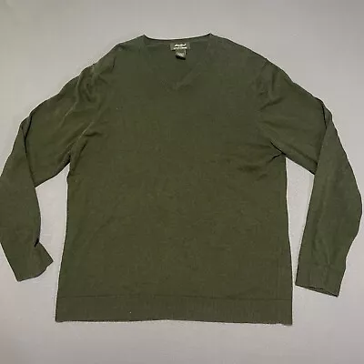 Eddie Bauer Sweater Mens XL Tall Army Green Cotton Cashmere V-Neck Pullover • $22.99