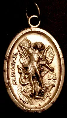 Vintage Catholic St Michael Guardian Angel Silver Tone Religious Medal Italy • $7.99