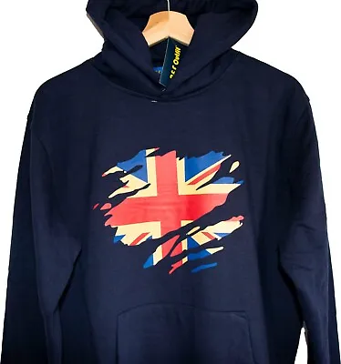 High Quality Hoodies With Union Jack Flag Navy Blue Grey Men Women Boy Girl UK • £15.98