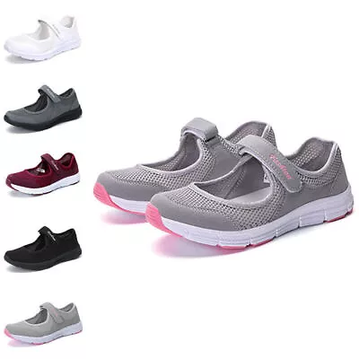 Ladies Mary Jane Wide Shoes Ladies Flat Sneakers Non Slip Summer Walking Sandals • £11.29