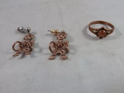 Vintage COPPER Pierced Earrings And Ring Set • $6.99