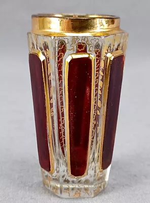 Vintage Moser Type Ruby Cut To Clear Cabochon Vermicelli Gold Gilt Cordial Glass • $85