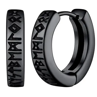 Earrings Men Women Stainless Steel Hoop Round Sterling Stud Norse Viking Runes. • $8.94