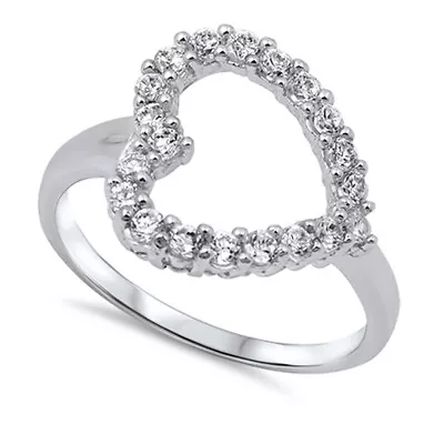 Clear CZ Promise Micro Pave Heart Ring New .925 Sterling Silver Band Sizes 5-11 • $14.89