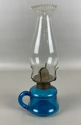 Antique Miniature Blue Glass Kerosene Oil Finger Lamp • $34.99