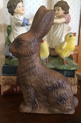 Primitive Chocolate Bunny Rabbit Mold Resin Figurine 8  Easter Farmhouse Spring • $16.95