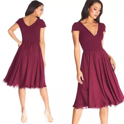 Dress The Population Corey Chiffon Fit & Flare Cocktail Dress Dark Magenta. S • $39