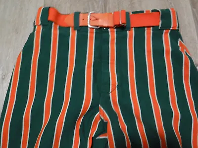 PFR VTG Men's 36 Southland USA Made Green Orange Striped Belted Baseball Pants • $34.99