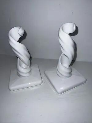 Vtg Westmoreland Milk Glass Swirl Candlesticks Sculptural Set/2 Spiral Art Deco • $11.96