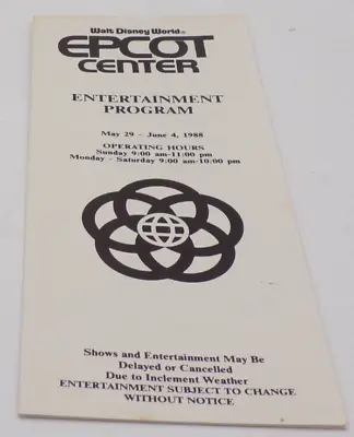 Vtg Walt Disney World Epcot Center Entertainment Program May-June 1988 Brochure • $5.99