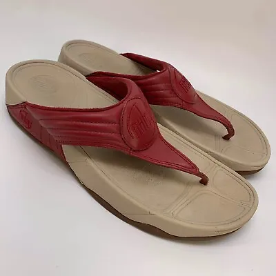 FitFlop Walkstar Red Leather T-Strap Sandals Women’s Sz 11 (B14) • $40