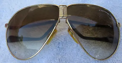 VINTAGE Competitor FOLDING GOLD FRAMED Brown LENS SUNGLASSES With Brown Case • $12.29