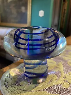 Glass Mushroom Paperweight Clear Blue Spiral  • $19.95