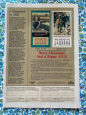 Vintage 1988 Print Ad Features The 1922 Peters & Remington Hunting Calendar Ad • $6.90