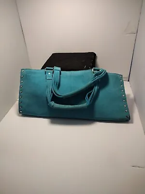 Banana Republic Boat And Tote Bag Suede  Purse Handbag Turquoise Vintage RARE • $22.22