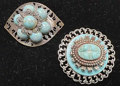 Pair Vintage Turquoise And Silver Brooches/Pins • $7.99