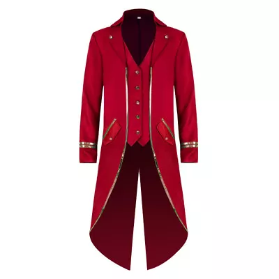 Men Gothic Jacket Steampunk Tailcoat Long Coat Halloween Medieval Costume Frock✧ • $39.33