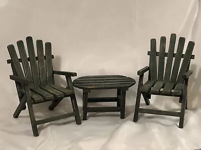 Two Green Wood Adirondack Chairs With Table Dolls/Bear Display • $18