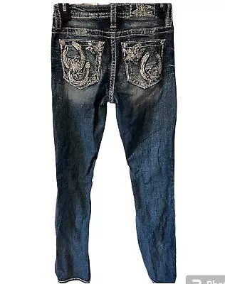 Miss Me Chloe Jeans Womens Sz 26 Embellished Flower Horseshoe Boot Cut Denim • $47.99