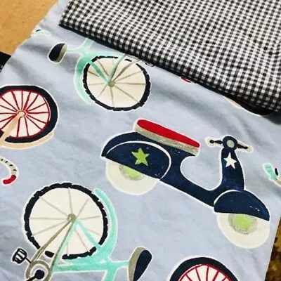 Pottery Barn Bike Scooter Duvet Cover Set Blue Twin 1 Sham Bicycle Gingham Rare • $24