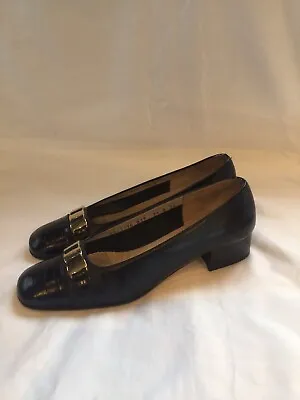 Salvatore Ferragamo BLACK LEATHER Low BLOCK HEEL Shoes SIZE 5.5  • £19.99