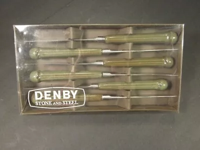 Denby England SHERWOOD Stone & Steel 6Pc Steak Knife Set W/Box Green Dual Tone • $69.99