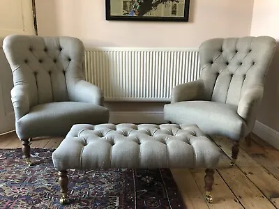 Pair Of Bampton Chairs Footstool Coffee Table In Laura Ashley Dalton French Grey • £1495