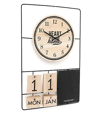 Modern Clock With Date Plaques Black Memo Board Metal & Wood Home Office • £9.90
