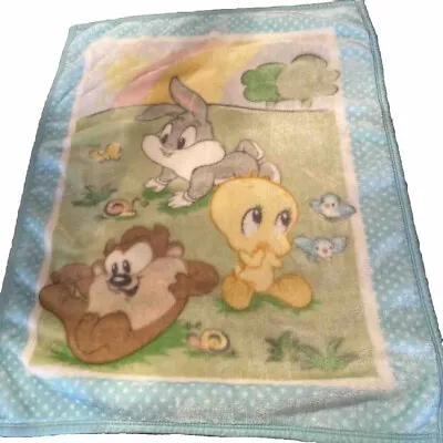 Vtg Looney Tunes Baby Crib Pram Blanket 40x31” 1970’s- BabyBugs Bunny Tweety Taz • $32