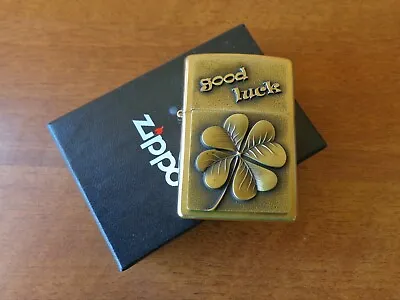 New Rare 2015 Zippo Lighter Brass Emblem Four Leaf Clover Good Luck Shamrock • $254.74