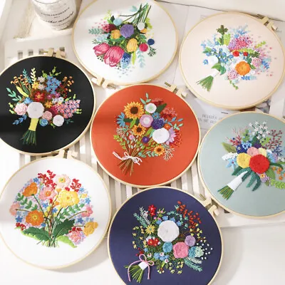 DIY Flowers Pattern Embroidery Kits Craft Beginner Needlepoint Hoop Cross Stitch • $5.99