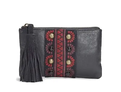 Lucky Brand Black Leather Studs And Tassel Coin Purse Pouch • $24