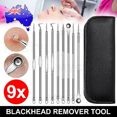 $6.45 • Buy 9x Blackhead Pimple Remover Tool Popper Extractor Black Head Tools Set Stainless