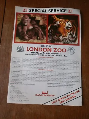 London Transport Timetable Panel Poster-Route Z1 To London Zoo • £1.50