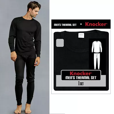 Knocker Mens Pajamas Thermal Underwear Set Long Sleeve Top Pants Sleep Black 3XL • $12.47