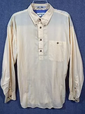 Orvis Mens L Long Sleeve 1/2 Button Pullover 100% Cotton Tunic Shirt Yellow MS43 • $16.12