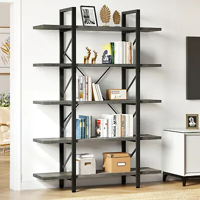 5 Shelf Bookcase Industrial Rustic Vintage Open Storage Metal & Wood Bookshelf • $56.99