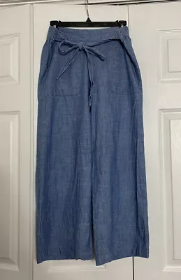 J By J Crew Size 8 Blue Chambray Wide Leg Cropped Pants Pull On Elastic Women’s • $21.83